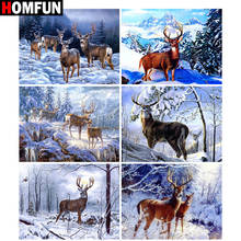 HOMFUN-pintura de diamantes 5D Diy, bordado de diamantes de imitación, punto de cruz "Animal, ciervo, Escena de nieve" 2024 - compra barato