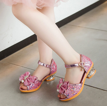Children's Shoes 2021 New Summer Casual Glitter Bowknot Spring High Heel Girls Shoes Fashion Princess Dance Party Sandals 2024 - buy cheap