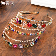 Haimeikang Rhinestone Bezel Baroque Headband Women Double Layer Crystal Hairbands Alloy Hair Hoops Hair Accessoires 2024 - buy cheap