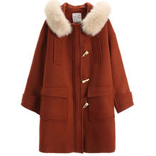 Roupa de inverno feminina lisa gola virada bolsos, casaco de lã quente combinado elegante 2024 - compre barato