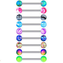 10pcs Colorful Ball Tongue Rings, Stainless Steel Barbell Tongue Ring Nipple Ring 14G Bar Length 16mm 2024 - buy cheap