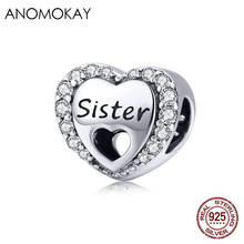 Anomokay 925 Sterling Silver Heart Sister Letter Charm fit Bracelet Necklace S925 Silver Bead Accessories for DIY Jewelry Making 2024 - buy cheap