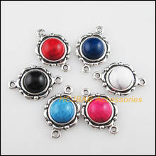 18 New Round Mixed Charms Acrylic Flowers Tibetan Silver Color Connectors 15x23mm 2024 - buy cheap