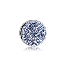 Qandocci pulseiras de prata esterlina 925, charmosas e reflexos brilhantes, pingentes de clipe azul, serve para pulseiras pandora, joias femininas faça você mesmo 2024 - compre barato