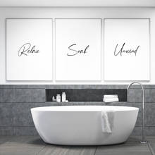 Quadros de parede de parede de casa de banho poster decoração de parede relaxar relaxar relaxar citações posters e impressões em preto e branco 2024 - compre barato