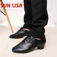 Великолепные мужские черные танцевальные туфли SUN LISA на квадратных каблуках туфли для танго, сальсы, бальных танцев, латиноамериканских тан... 2024 - купить недорого