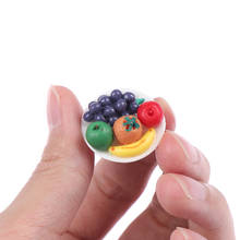 1:12 Miniature Food Fresh Fruit Platter Grape Pear Orange Peach White Dish Dollhouse Kitchen Accessories 2024 - buy cheap