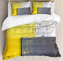 Cinza e amarelo conjunto de capa edredão arte rua moderno grunge design abstrato quadrados decorativos 3 peça conjunto cama 2024 - compre barato