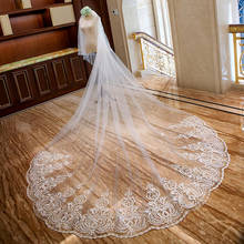 Romantic 5M Wedding Veil Cathedral Two Layer Lace Appliqued Long Bridal Veils With Comb Woman Marry Gifts 2019 New Accessories 2024 - buy cheap