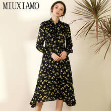 MIUXIMAO-vestido con estampado de flores para mujer, prenda elegante de manga larga, informal, con lazo, color negro, Primavera, 2020 2024 - compra barato