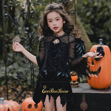 Disfraz de Halloween para niños, traje de novia fantasma con alas de Ángel, vestido negro gótico, vestido de Cosplay de bruja para vacaciones de Halloween para niñas 2024 - compra barato