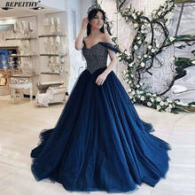 BEPEITHY Off The Shoulder Navy Blue Evening Dress Vestidos De Festa Sleeveless Ball Gown Prom Party Gown 2021 Robe De Soiree 2024 - buy cheap