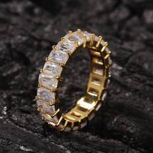 US7 1Row Square Iced Out Bling Cubic Zircon Charm Gold Ring Men's CZ Geometry Rings For Men Hip Hop Jewelry 2024 - buy cheap