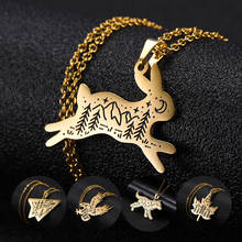 Wolf Fox Rabbit Eagle Bear Mermaid coffee Animal Gold Color Stainless Steel Statement Women Man Pendant Necklace Lover Gift 2024 - buy cheap