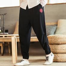 Estilo chinês retro algodão linho bordado calças roupas masculinas moda asiática roupas soltas calças mais tamanho harem calças kk3584 2024 - compre barato
