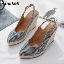 Aneikeh-sandalias de cuña para mujer, zapatos de plataforma con punta puntiaguda, correa de hebilla, color vino, rojo y azul, 2021 2024 - compra barato