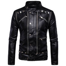 Мужская кожаная куртка AOWOFS, Черная байкерская куртка на молнии, модная, 5XL 2024 - купить недорого