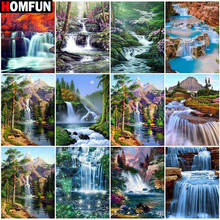 HOMFUN-pintura de diamante redondo y cuadrado 5D, artesanía ecológica, bordado de diamantes completo, "paisaje de montaña en cascada", decoración del hogar 2024 - compra barato