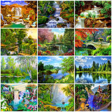 5d diy pintura paisagem cascata floresta ponto cruz kit de ponto cruz imagem de arte mosaico strass bordado decoração presente 2024 - compre barato