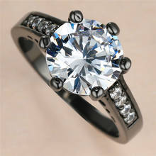 Anillo de boda de lujo con piedra de cristal blanco para mujer, anillo de compromiso de circón redondo, 14kt, Oro Negro 2024 - compra barato