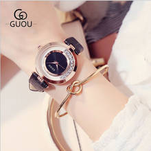 Модные женские Часы Guou Лидирующий бренд Montre Femme роскошные женские часы со стразами браслет из натуральной кожи часы Bayan Kol Saati 2024 - купить недорого