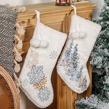 Рождественские новогодние чулки, подвесные украшения для рождественской елки, вышитые снежинки, рождественские подарки, сумка, украшение для вечерние 2024 - купить недорого