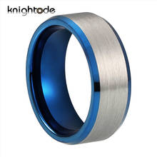 8mm Fashion Blue Tungsten Carbide Rings Men Engagement  Wedding Band Beveled Edges Silvery Brushed Finish Comfort Fit 2024 - buy cheap