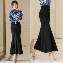 Free Shipping 2021 Single Breasted Long Maxi Skirt For Women Plus Size XS-3XL Mermaid Style Stretch Ladies Black And Blue Skirts 2024 - compre barato