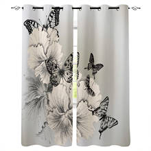 Cortinas de Arte de mariposa en blanco y negro para sala de estar, cortinas modernas para ventana, cortinas de dormitorio, persianas 2024 - compra barato