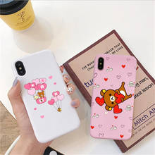 Милый модный чехол Rilakkuma для iPhone 11 12 Pro XS MAX XR X 7 8 6Plus SE 2020, мягкий силиконовый чехол карамельного цвета для телефона 2024 - купить недорого