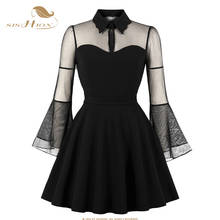 SISHION 2022 Flare Sleeve Women Halloween Dress VD1563 Sexy Mesh Vestidos Transparent Party Red Black Dress Gothic 2024 - buy cheap