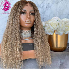 Ashy Blonde Lace Front Wig Kinky Curly Human Hair Frontal Wigs Ombre 13x4/13x6 Malaysian Remy Hair Glueless for women 150% 2024 - buy cheap