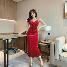 ZC2878 2021 New spring women fashion tide temperament sexy show thin split velvet dress cheap wholesale 2024 - buy cheap