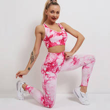 Tie Dye Yoga Set Women Gym Clothing Fitness Sportswear Workout Tights Sport Leggings+Push Up Strappy Sports Bra 2PCS Sports Suit 2024 - buy cheap