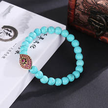 2019 High Grade 8mm Natural Green Pine Stone Beads Bangle Charm Micro Inset Red Zircon Eyes Unisex Fashion Elastic Bracelet 2024 - buy cheap