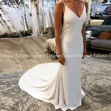 Eeqasn Elegant Satin V-neck Mermaid Wedding Dress 2020 Boho Bridal Gowns Backless Vestido de noiva Plus size Wedding Dresses 2024 - buy cheap