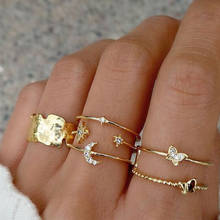 6 Pcs/set Women Rings Set Simple Butterfly Crystal Moon Star Open Gold Color Finger Joint Ring Ladies Party Wedding Jewelry 2024 - buy cheap