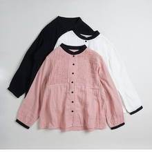 New Autumn Japan Style Mori Girl Double Cotton Yarn Long Sleeve Shirt Stand Collar Loose Women Tops 2024 - buy cheap