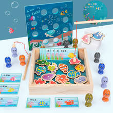 Brinquedos de madeira para crianças, jogos magnéticos de pesca, peixe 3d, quebra-cabeça educacional infantil, presentes de brinquedos de bebê 2024 - compre barato