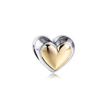 Fits Europe Bracelet Argent 925 Sterling Silver Domed Golden Heart Charms Beads Women DIY Jewelry Gift Bijoux Femme Kralen 2024 - buy cheap