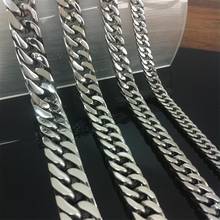 10/12/15/17mm New Strong Metal Stainless Steel Silver Color Mens Cuban Curb Chain Necklace Or Bracelet 7-40inch 2024 - buy cheap