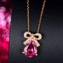 BLACK ANGEL Fashion Elegant Bowknot Pendant 925 Silver Water Drop Pink Tourmaline Necklace for Women Jewelry Christmas Gift 2024 - buy cheap