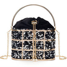 Velvet Metal Cage Evening Clutch Bag For Women 2021 Handbags And Purses Luxury Sequins Chain Bucket Bridal Wedding Party Bag 2024 - buy cheap