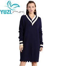 Dress Female 2019 Yuzi.may Boho New Cotton Wool Winter Dresses V-Neck Color Blocks Knitting Vestidos A82198 Vestido 2024 - buy cheap