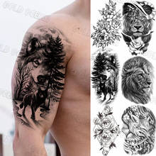 Реалистичные временные татуировки с волком, лесом для мужчин, женщин, мужчин, взрослых, Лев, Геометрическая лиса, поддельные татуировки, водостойкие татуировки на руку 2024 - купить недорого