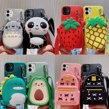 Cute Cartoon Panda Avocado Wallet Bag Case for OnePlus 9 8 7T 7 Pro One Plus 6 6T 8T Soft Silicone Lanyard Earphone Phone Cases 2024 - buy cheap