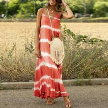 Women Sexy Sling Striped Print Long Dress Summer New V-neck Casual Loose Robe Maxi Dress Boho Holiday Beach Elegant Vestidos 2024 - buy cheap