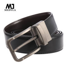 MEDYLA-Cinturón de cuero genuino para hombre, hebilla giratoria de doble cara, disponible con hebilla de Pin, de alta calidad 2024 - compra barato