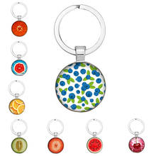 Watermelon Orange Lemon Fruit Glass Ball Keychain Keyring Chain Ring Round Fruit Texture Pattern Keychain Personalized Gift 2024 - buy cheap