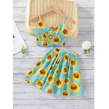 Fashion Children Girl Clothing Set 2021 Summer Casual Kid Girl Clothes Outfit Sunflower Strap Sleeveless Top Skirt 2pcs 2024 - buy cheap